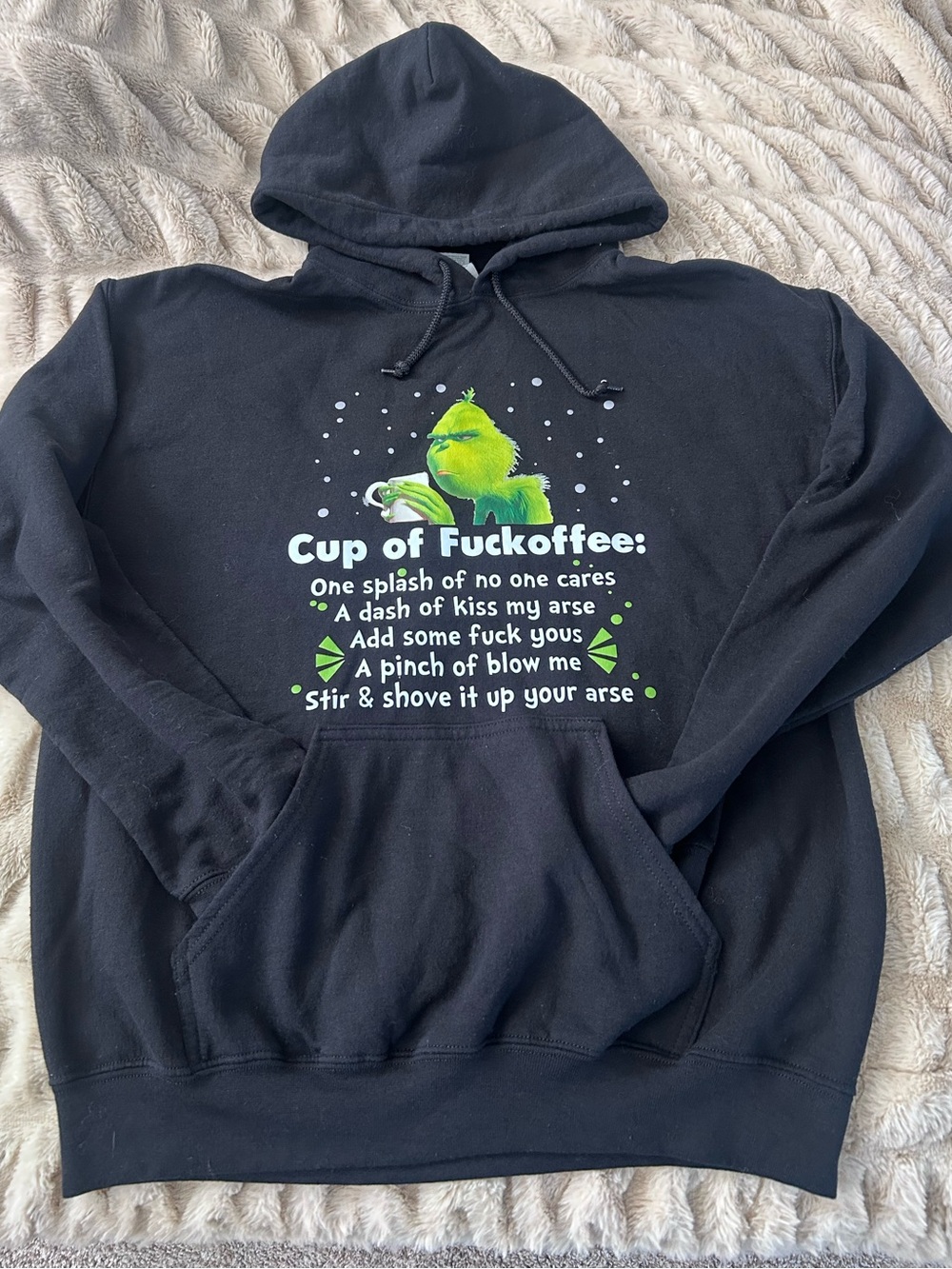 Gildan Black Crewneck Hoodie with Bright Green Grinch Graphic